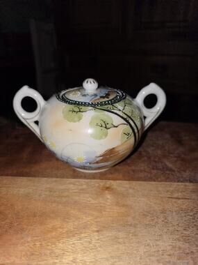 Vintage Nippon Hand Painted Floral Porcelain Sugar Bowl With Lid